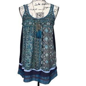 Anthropologie-One September-Patchwork Flowy Floral Paisley Ruffle Hem Top Sz XS